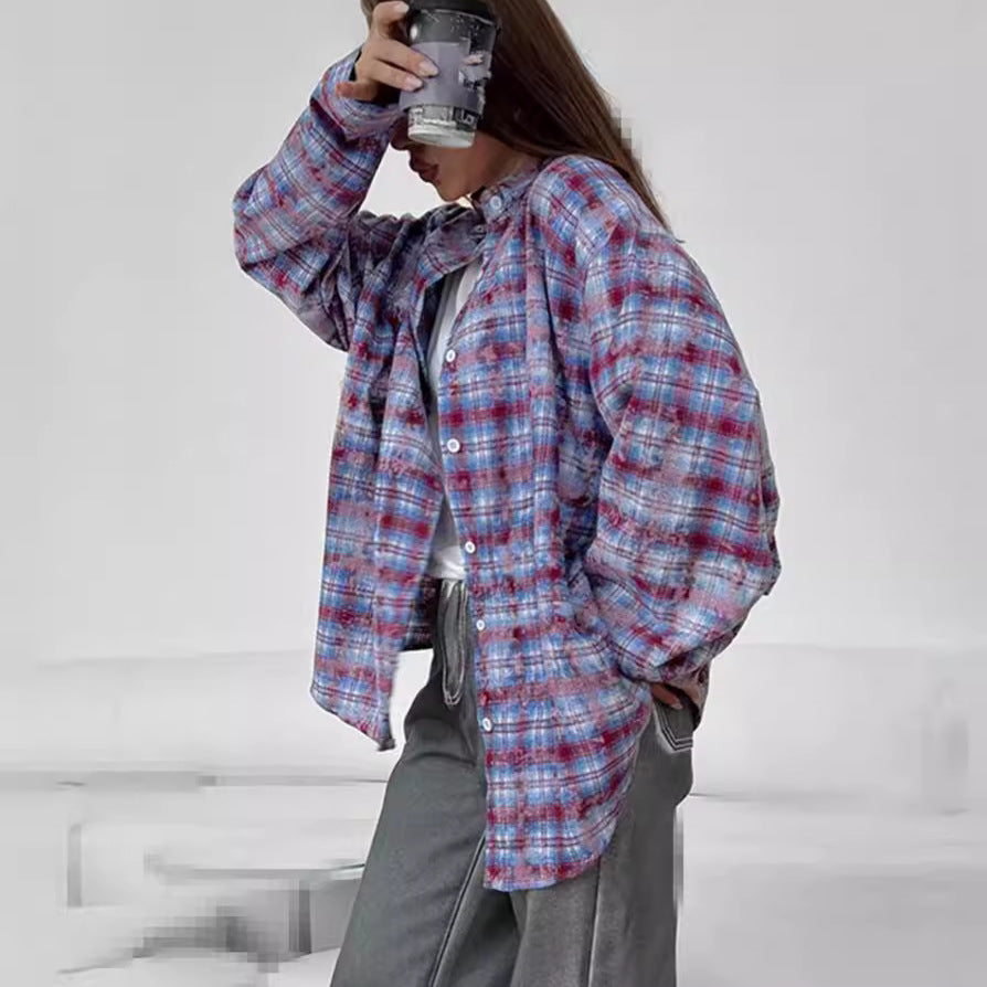 Dame Oversized Karo skjorte med afslappet snit Stilla
