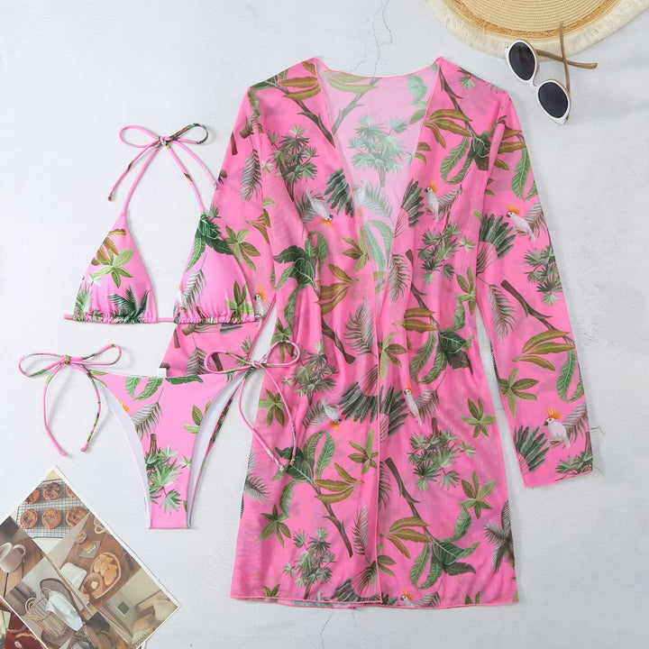 Dame bikinisæt med transparent cover-up og blomsterdesign Stilla