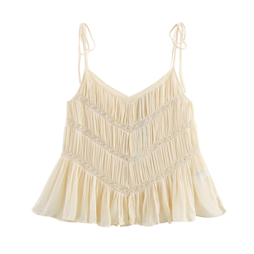 Femme Rüsch-Cami-Top med fine spidsdetaljer Stilla