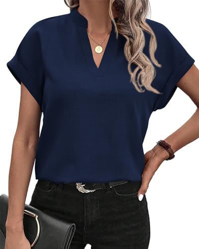 Dame kortærmet bluse med ståkrave og elegant snit Stilla