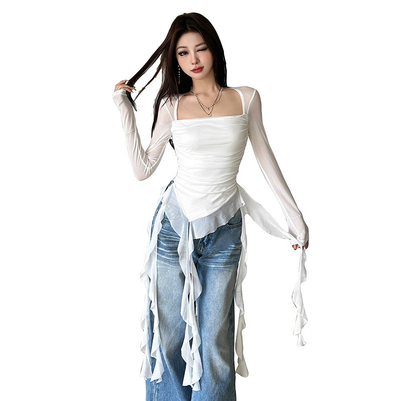 Dame bodysuit med rynkedetaljer og figursyet design Stilla