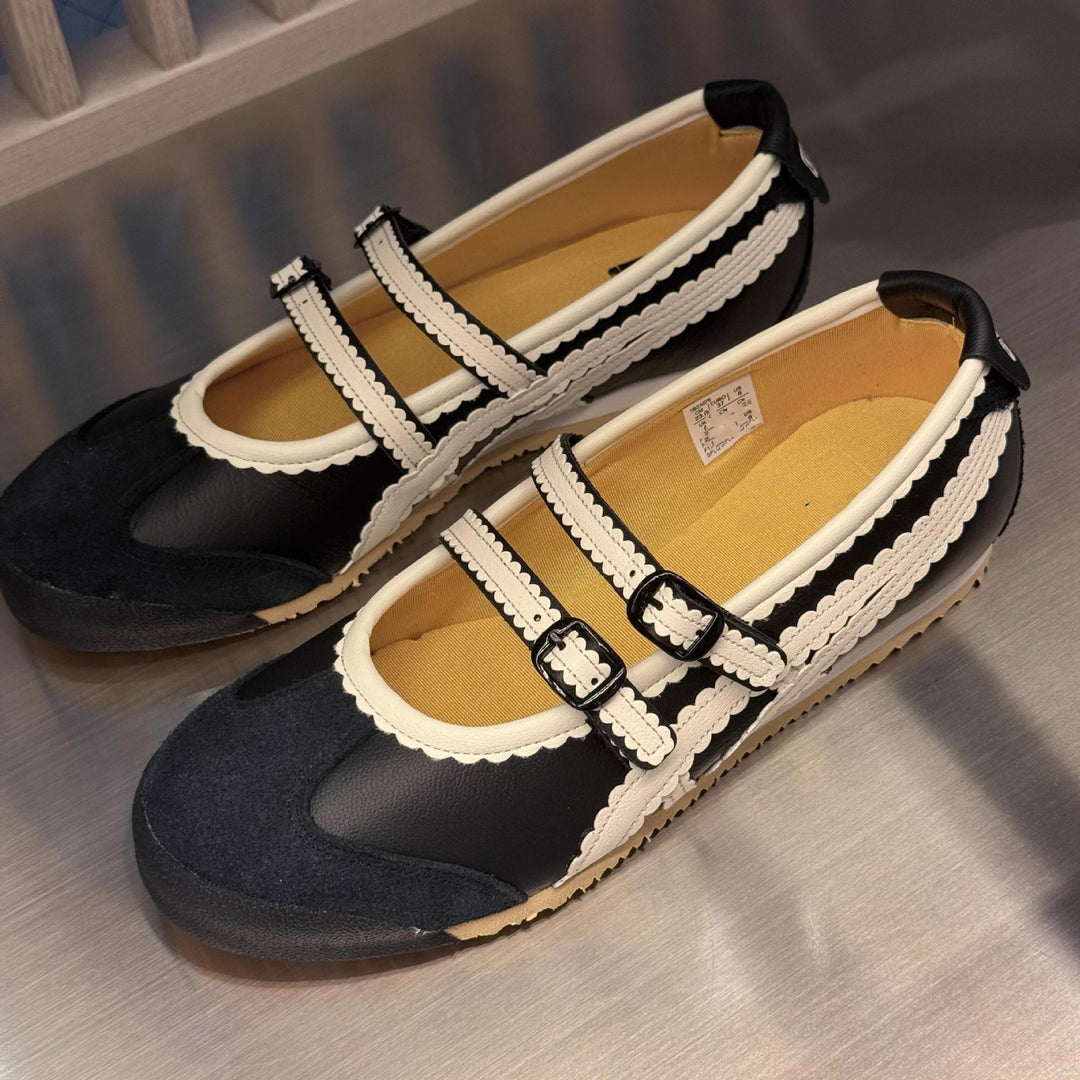 Dame elegante Mary Jane Ballerinas med dobbelt rem og dekorativ trim Stilla