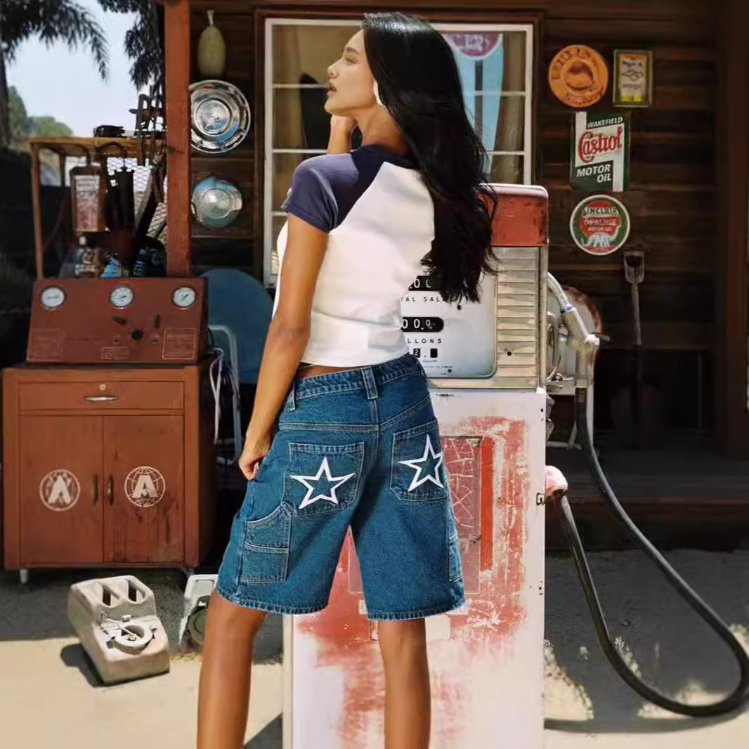 Dame Høj Talje Denim-Bermudas med afslappet snit og praktiske lommer Stilla