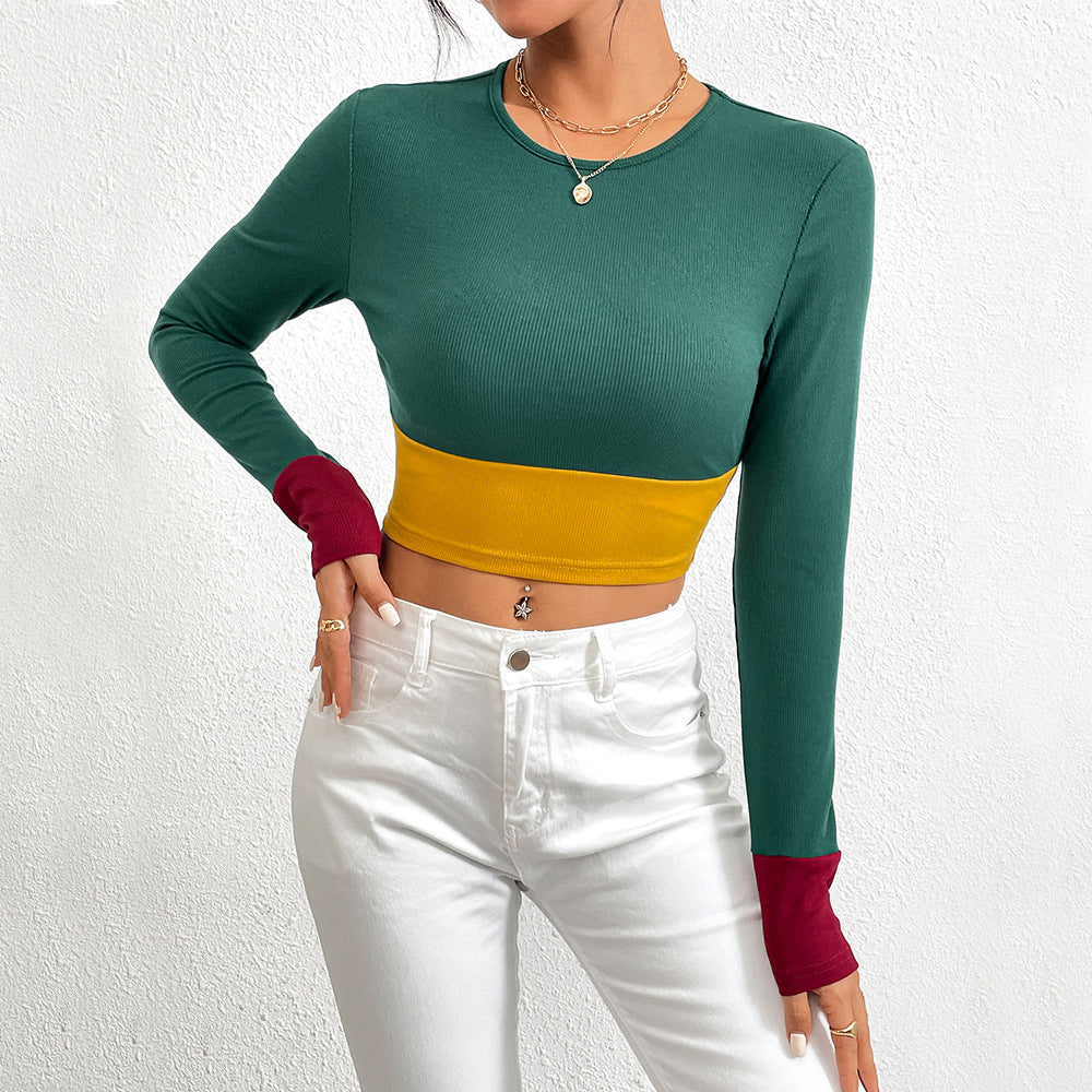 Kvindernes Crop Top med Farveblok og Langærmet Design Stilla