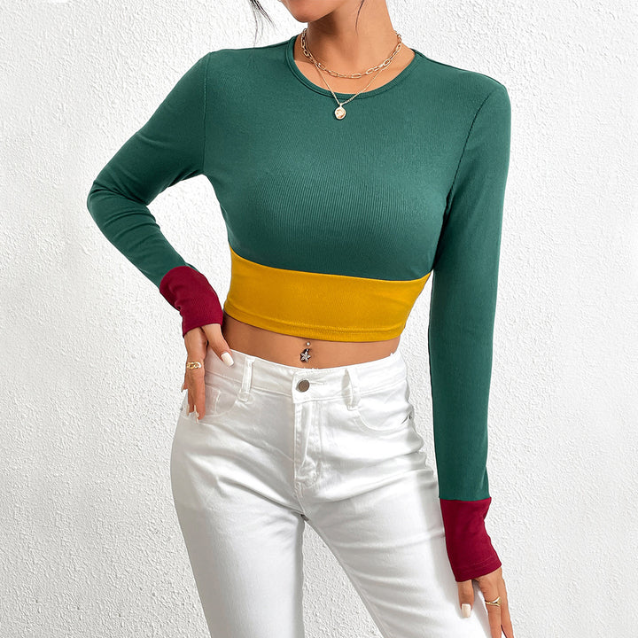 Kvindernes Crop Top med Farveblok og Langærmet Design Stilla