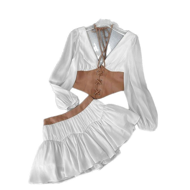 Dame moderigt Crop-Top med elegant nederdel Stilla