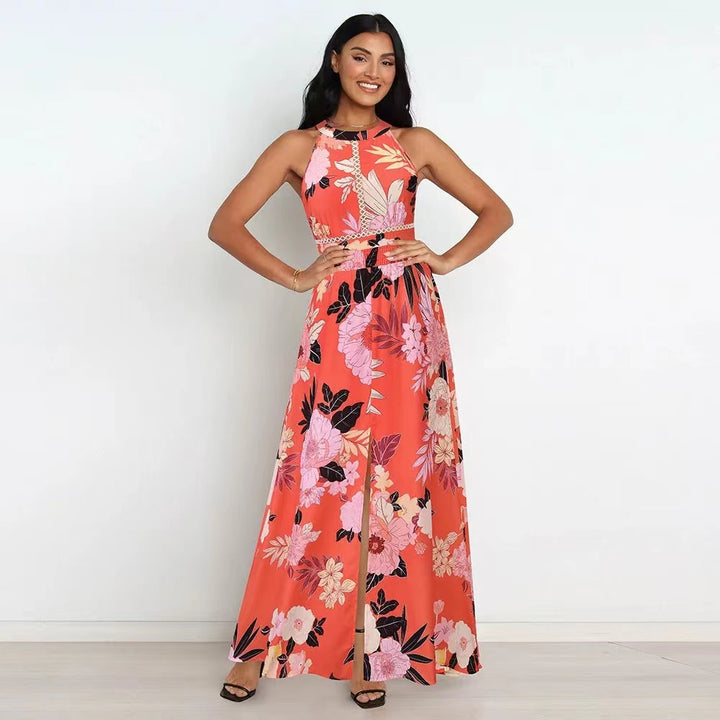 Dame Maxi-kjole med blomsterprint og elegant slidse Stilla