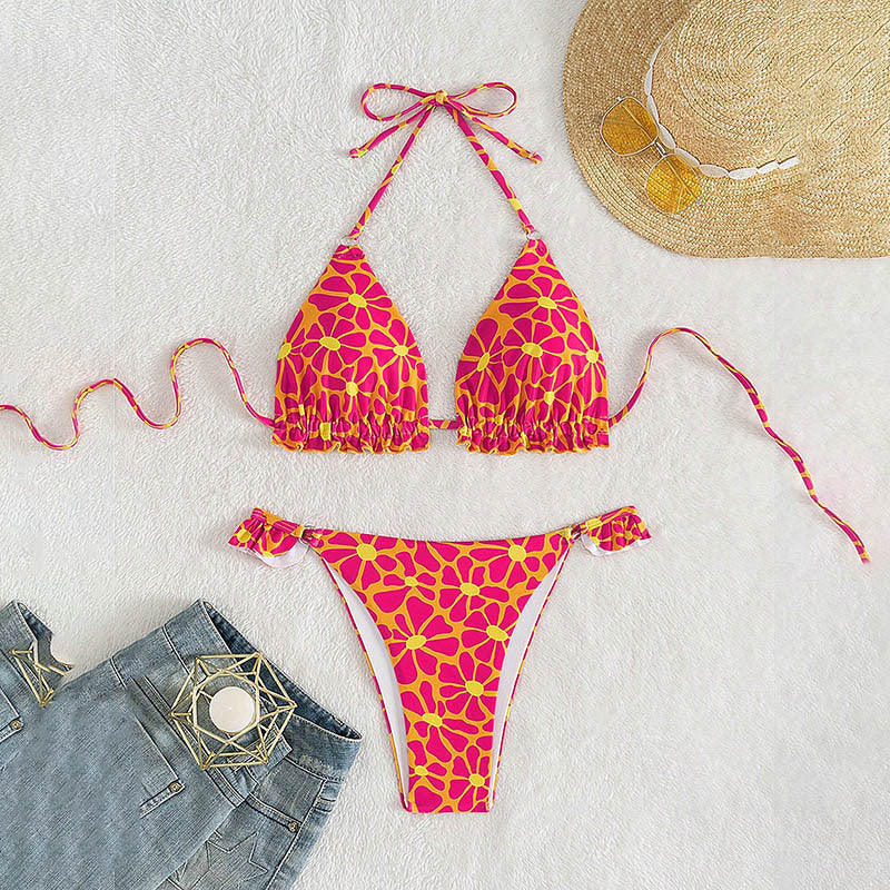 Dame triangel-bikini med floral skæring og justerbare stropper Skovae
