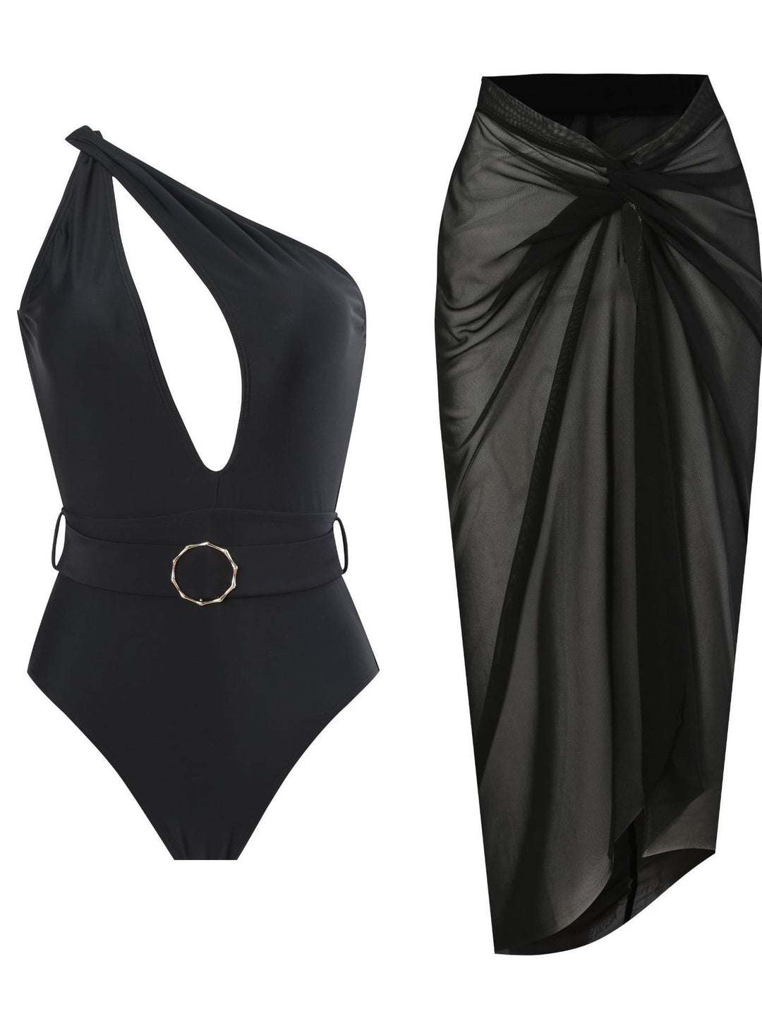 Dame elegant One-Shoulder badedragt med smart omslagsskørt Stilla