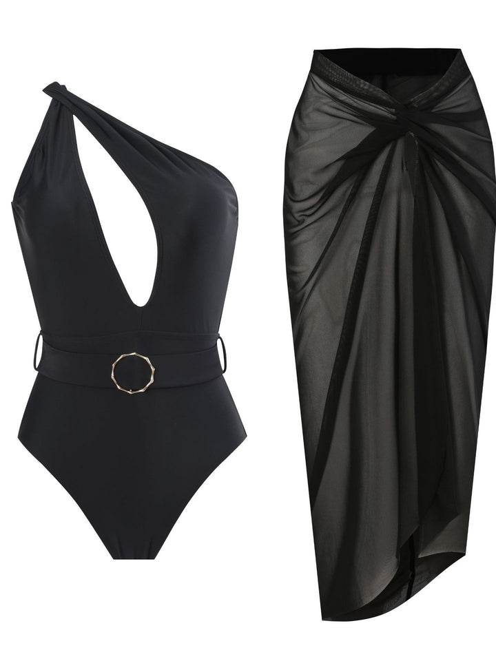 Dame elegant One-Shoulder badedragt med smart omslagsskørt Stilla