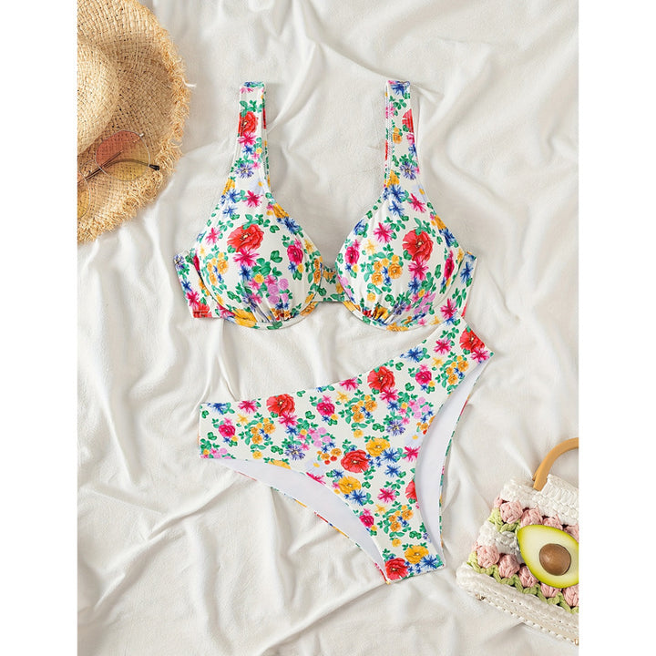 Dame Floral Print Højskåret Bikini Sæt Stilla 1750313345