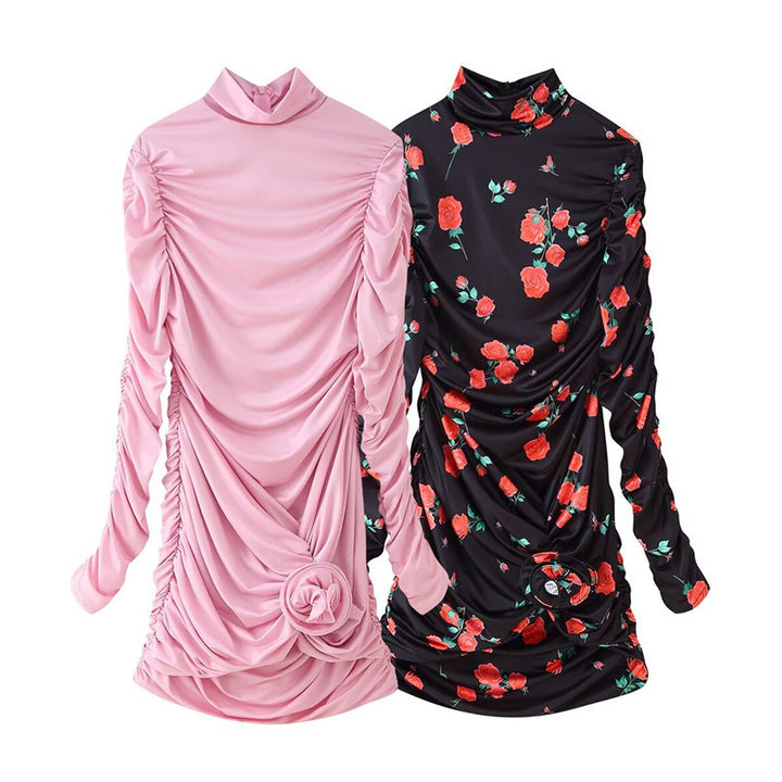 Dame Rynk Høj Hals Bluse med Floral Accent Stilla