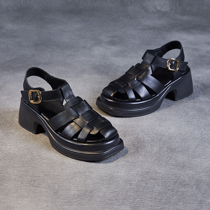 Dame Woven Leather Platform Sandaler Stilla