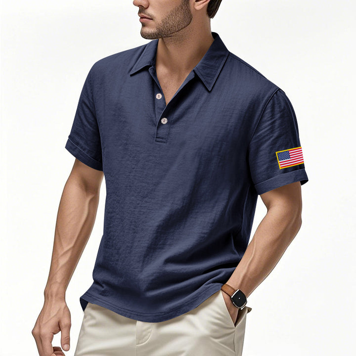 Herrer polo t-shirt med moderne USA-flagmotiv og struktureret design Stilla