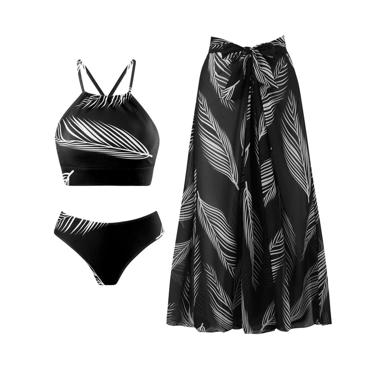 Dame bikinitop med elegant omslagsskjørt og moderne bladmotiv Stilla