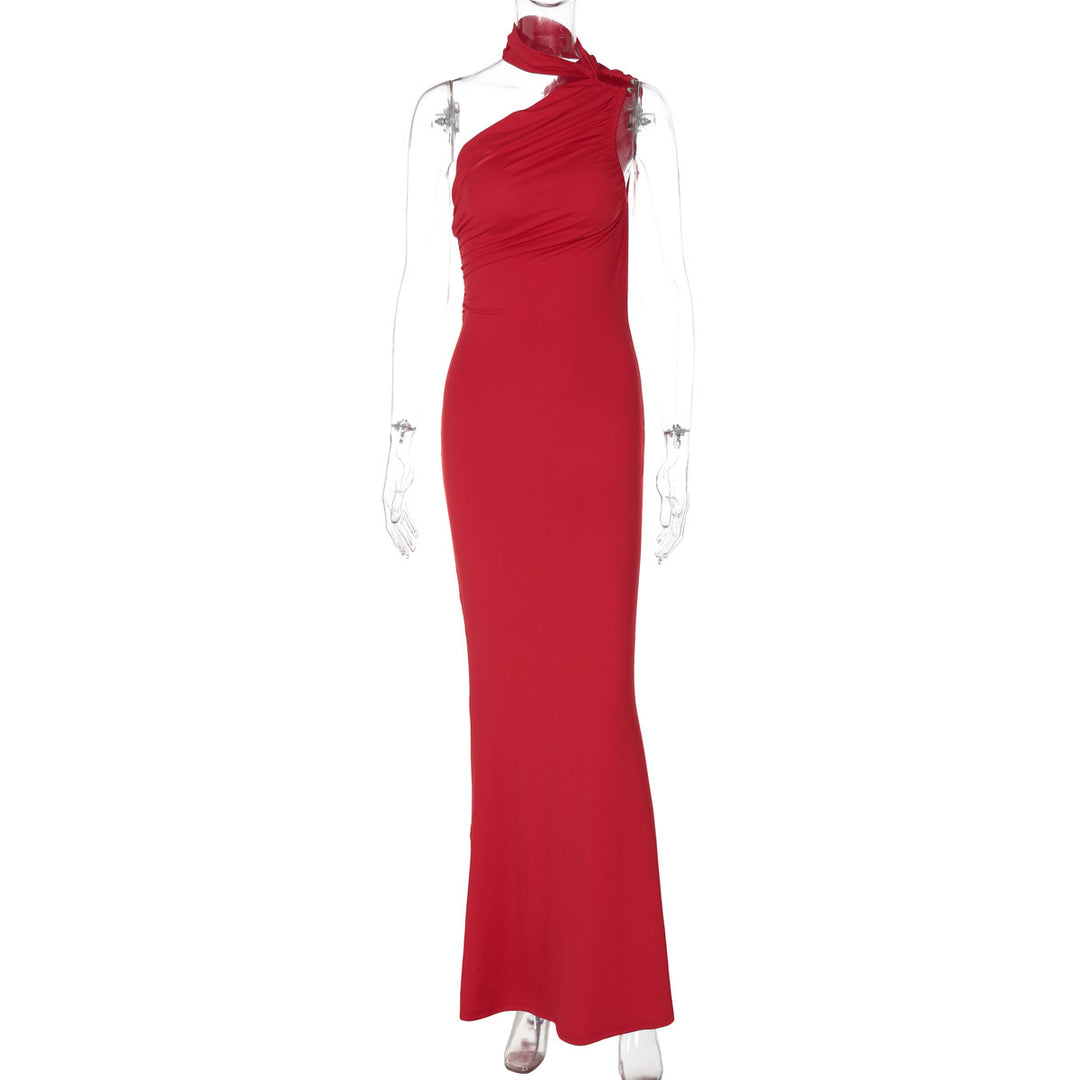 Dame Elegant Maxikjole med asymmetrisk design og raffineret drapering Stilla