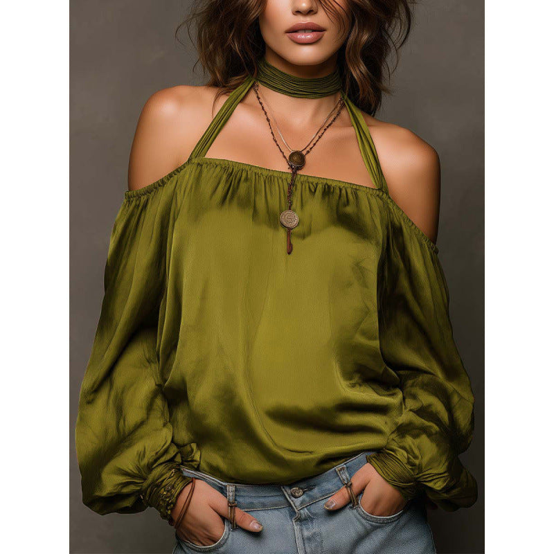 Damer Off-Shoulder Bluse med voluminøse ærmer og Choker Skovae