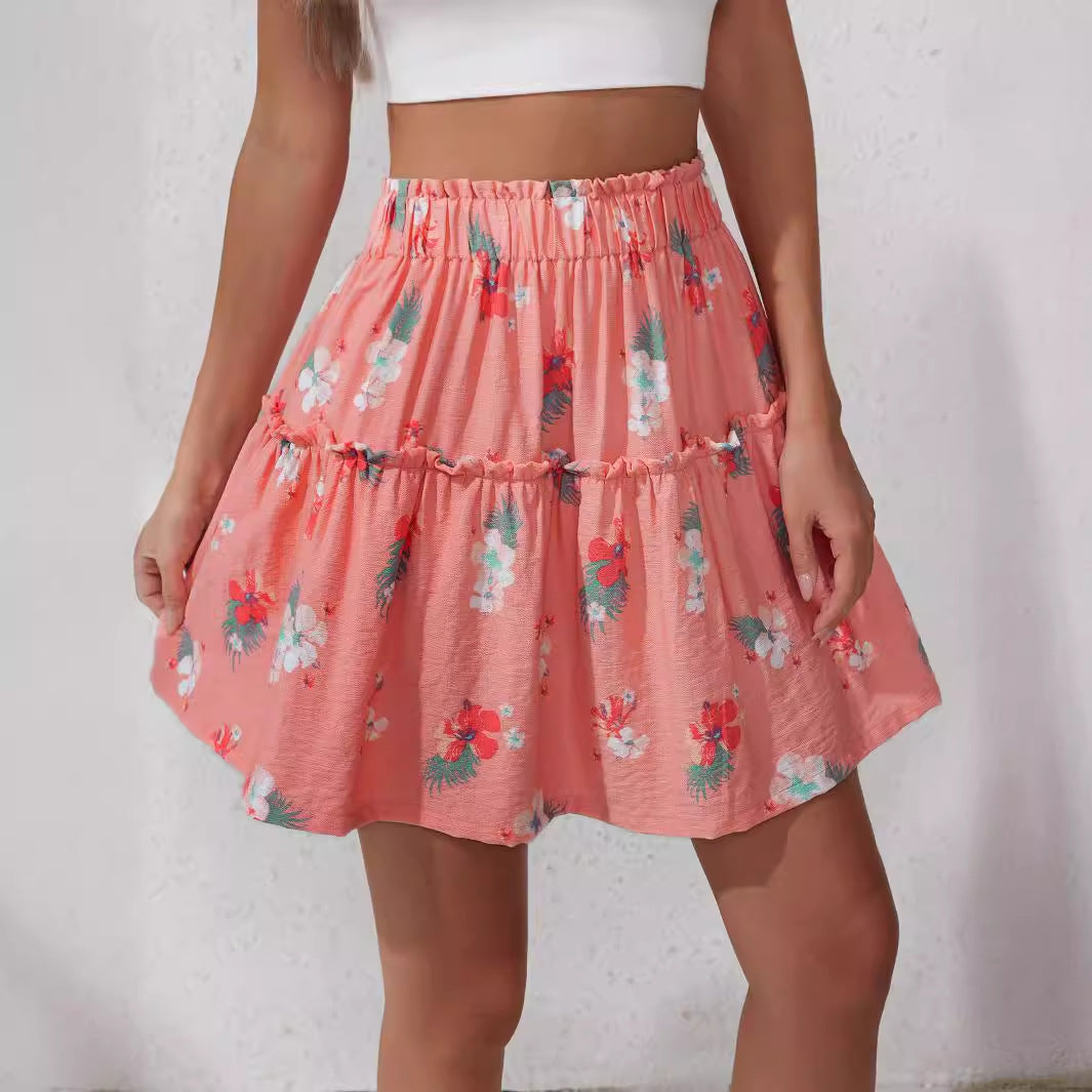 Dame luftig Midiskørt med voluminøse flæser og blomsterprint Stilla