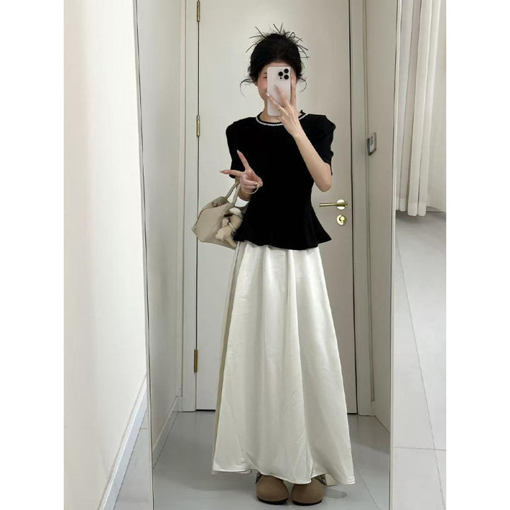 Femme Elegante Peplum-Oberdel og Flydende Maxi-Nederdel Sæt Stilla