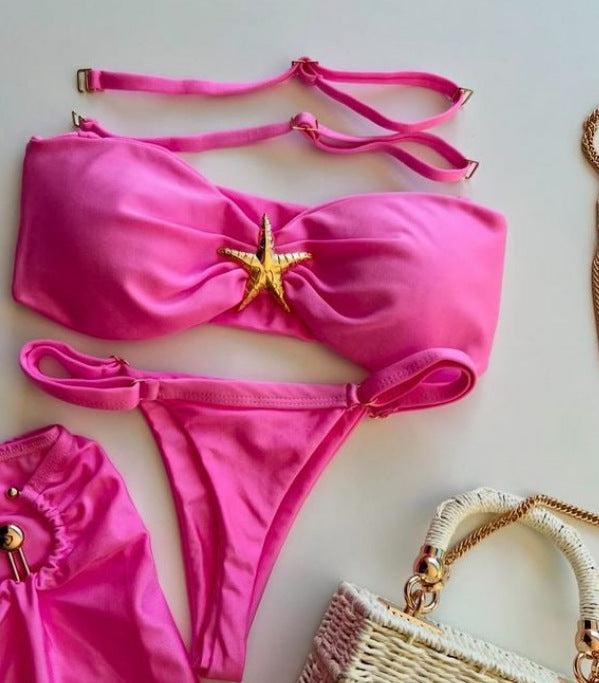 Dame bandeau-bikini med dekorativt stjerne-element og justerbare stropper Stilla