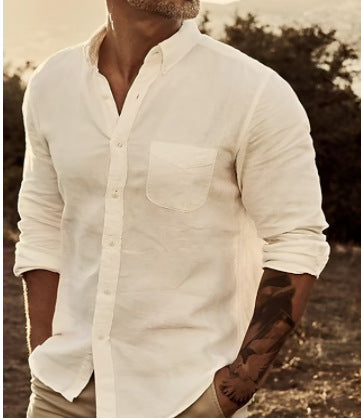 Herrer Elegant Linned skjorte med brystlomme og Slim Fit Stilla