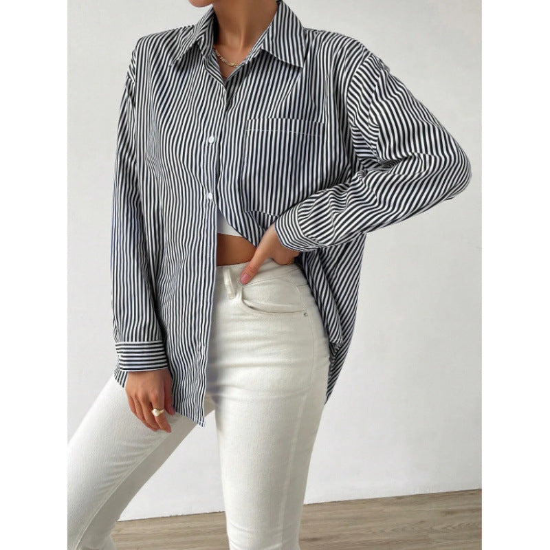 Dame Oversize Skjorte med fine Striber Stilla