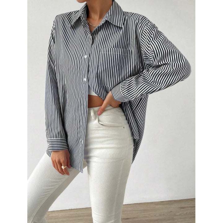 Dame Oversize Skjorte med fine Striber Stilla