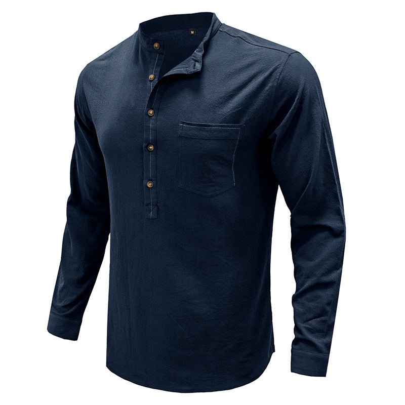 Herrernes langærmede Henley-shirt med moderne krave og praktisk brystlomme Stilla