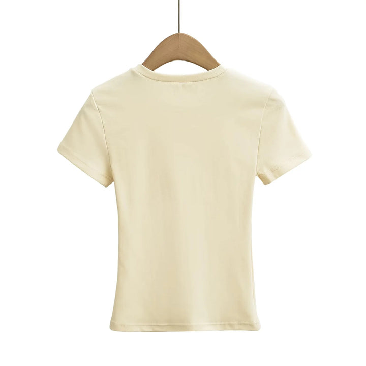 Damer figursyet Basic-T-shirt lavet af åndbart bomuldsblanding med rund halsudskæring Stilla