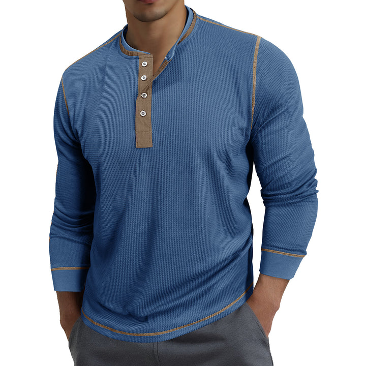 Herrer langærmet skjorte med moderne Henley-krave og fine detaljer Stilla