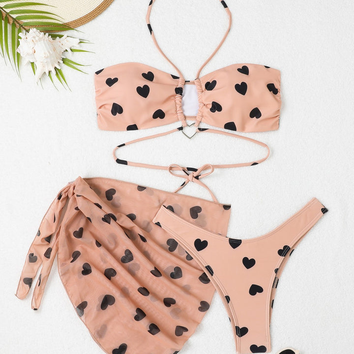 Dame Bikini-sæt med hjerteprint og raffinerede detaljer Stilla