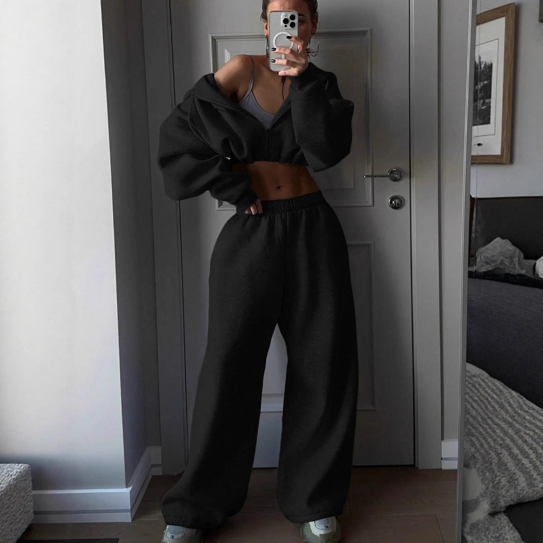 Dame oversized Crop-Hoodie med bred pasform og behagelige joggingbukser Stilla