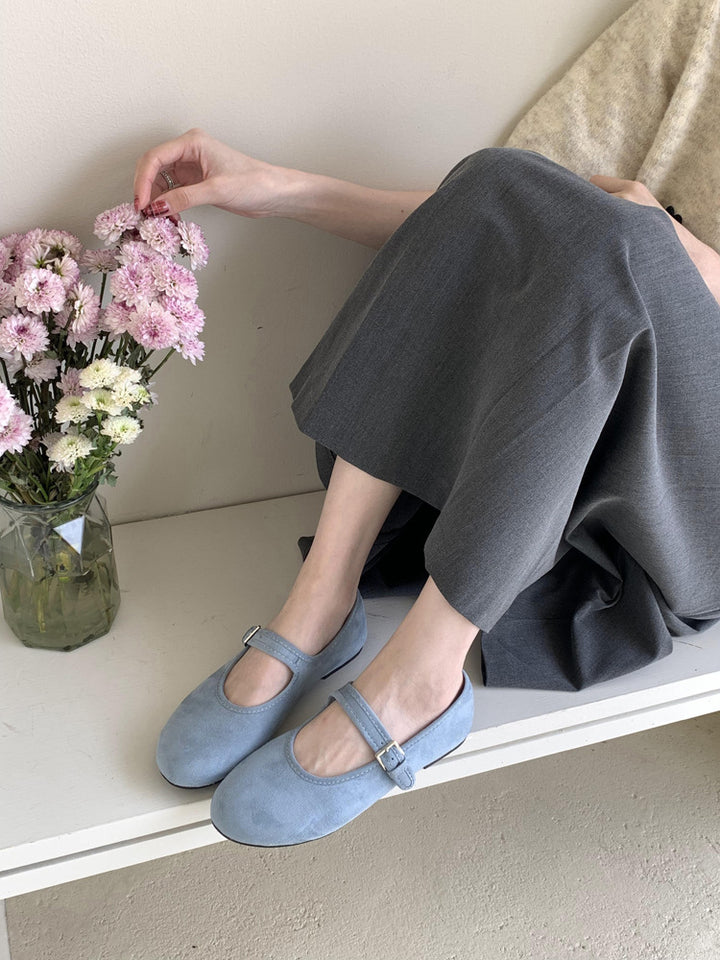 Dame suedlæder justerbare strop ballerina flade Stilla
