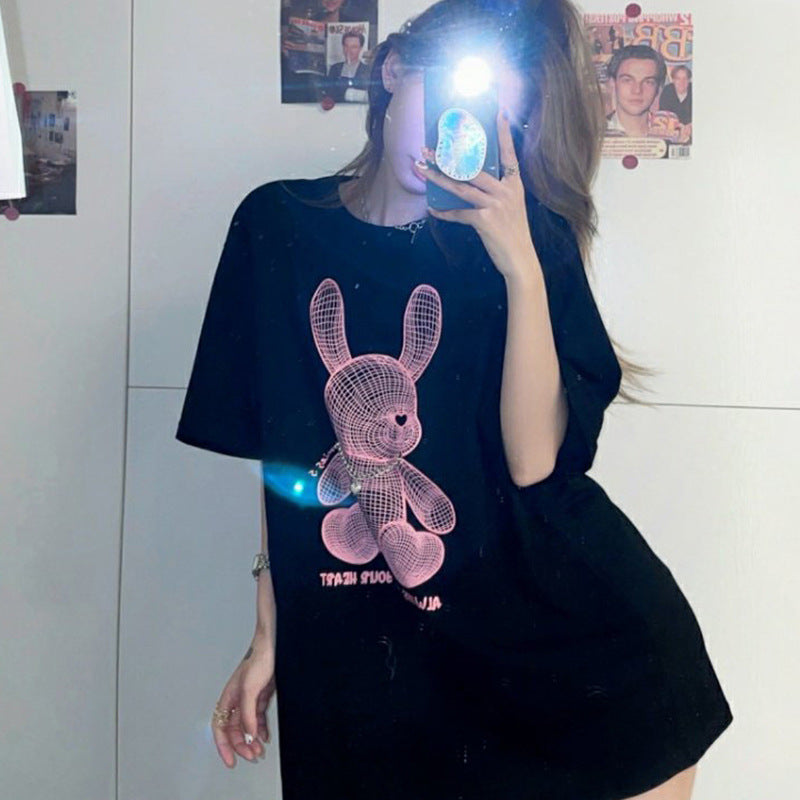 Dame T-shirt med kreativt Bunny-design og afslappet oversized-snit Stilla