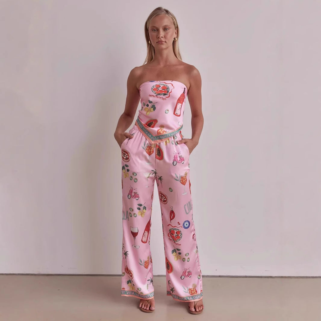 Kvinders jumpsuit med legende tropiske mønstre og elastisk top Skovae