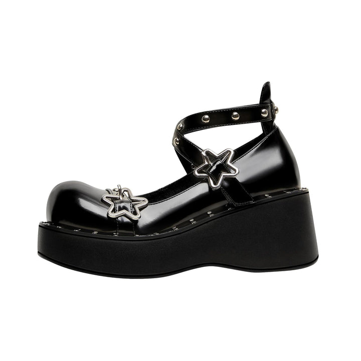 Dame Chunky Platform Mary Jane Sko med Stjerne Accenter Stilla