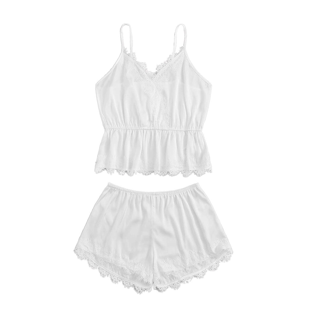 Dame Satin Kant Pyjama Sæt Stilla