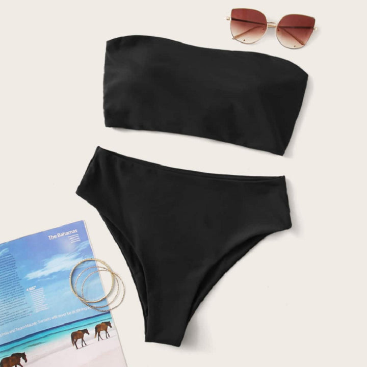 Dame bikini-sæt med bandeau-top og højtaljede bukser Stilla