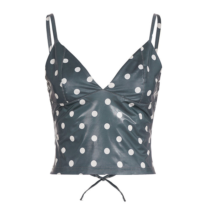 Dame Trendy Polka Dot top i kunstlæder Skovae