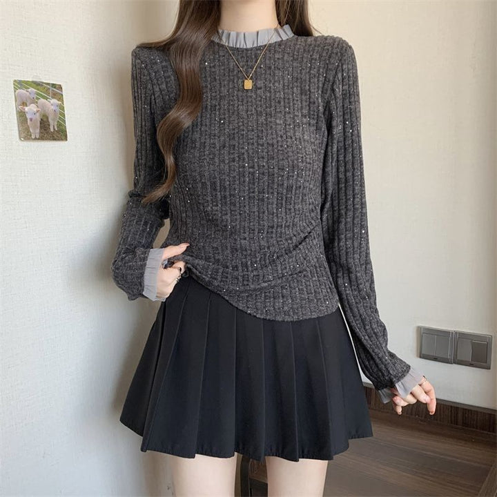 Damer Elegant Fin Strik Sweater med Dekorativ Krave Stilla