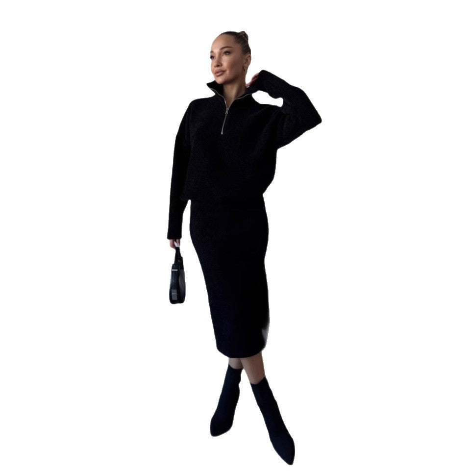 Kvinders strikket sweater med kort lynlås Skovae