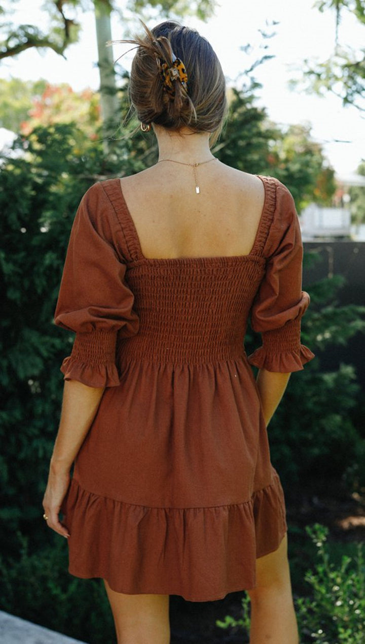 Kvinders off-the-shoulder mini kjole med elastisk rynket kant og puff ærmer Stilla