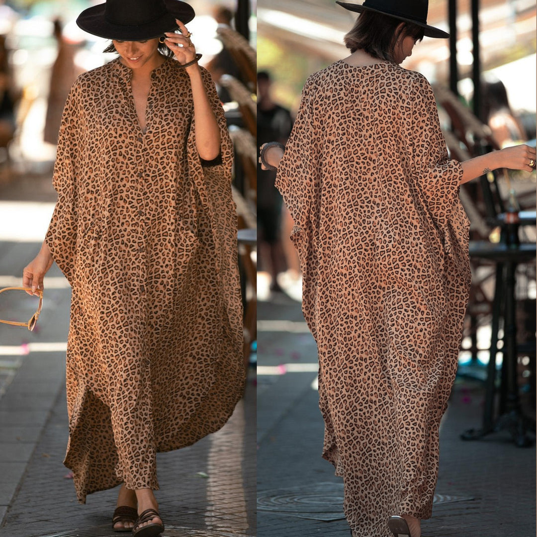 Dame Kaftan med stilfulde striber og knapliste Stilla