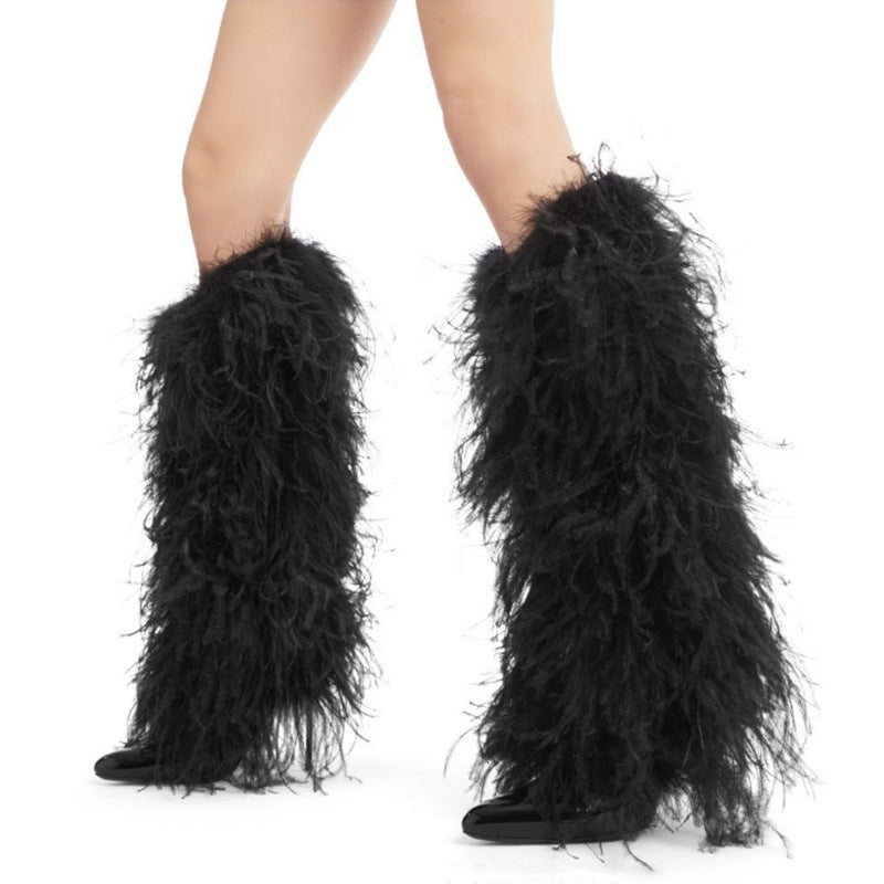 Femme Feder-detalje Over-knæ Stiletto Støvler Stilla