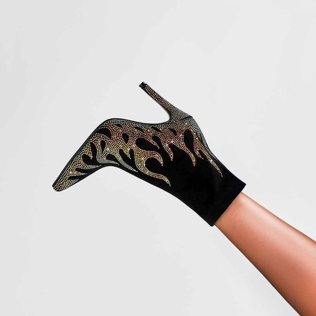 Dame High-Heel Støvler med Flamme mønster og Strass-akkenter Stilla