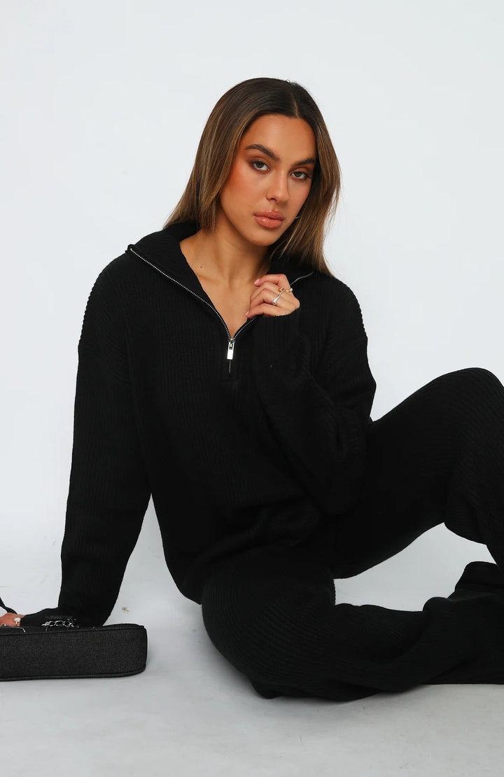 Stilla | Komfortabel Krave Langærmet Strikket Sweater Sæt