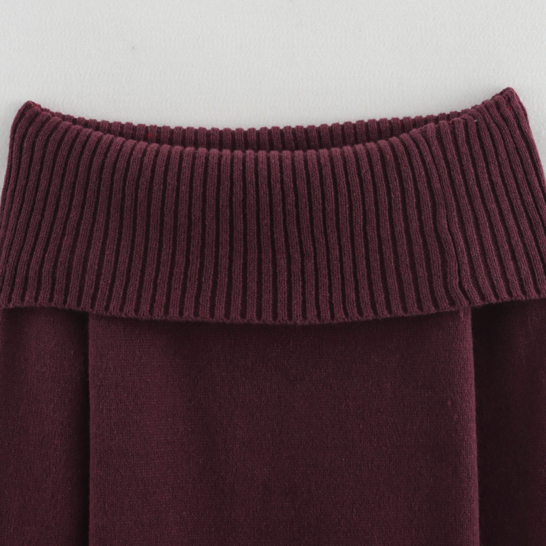 Femme Off-Shoulder Strikpullover med ribbede kantdetaljer Stilla