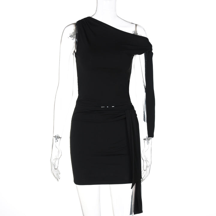 Dame One-Shoulder Mini-Kjole med Rynk og elegant Detalje Skovae