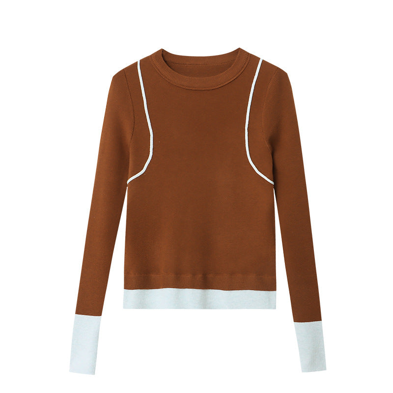 Damer elegant rundhals sweater med kontrasterende ærmer og fin ribbet tekstur Stilla
