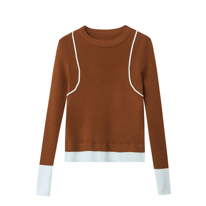 Damer elegant rundhals sweater med kontrasterende ærmer og fin ribbet tekstur Stilla